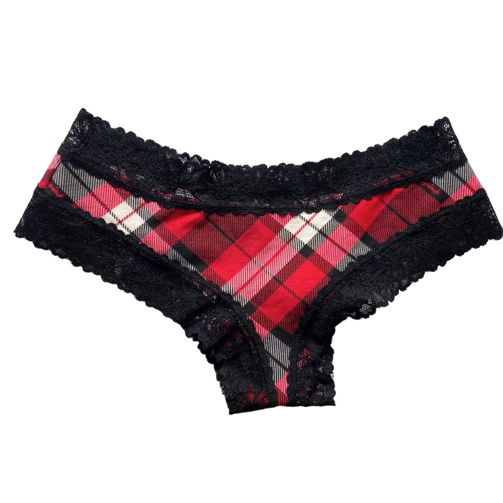 PINK Victoria's Secret Red Plaid Lace Trim Panties